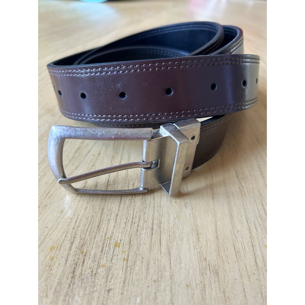 Men's Size 48 Genuine Dickies Black Brown Leather Belt Nickel Buckle Large Used